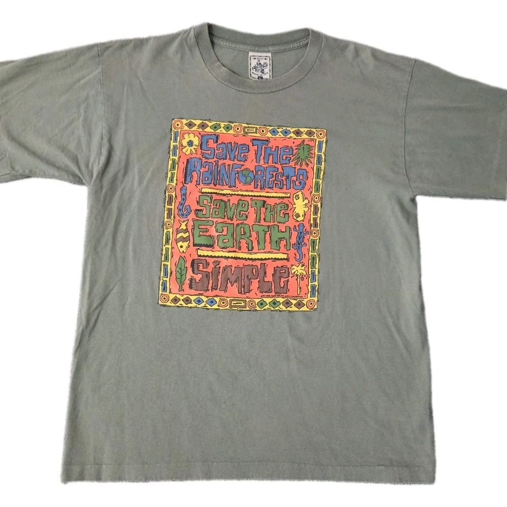 Vintage 90s Earth Foundation Save The Rainforest Save The Earth T-shirt Hippie L